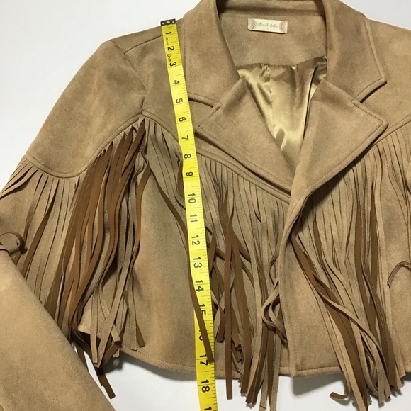 Altar'd State Camel Fringe Faux Suede Cropped Blazer - Picture 7 of 9